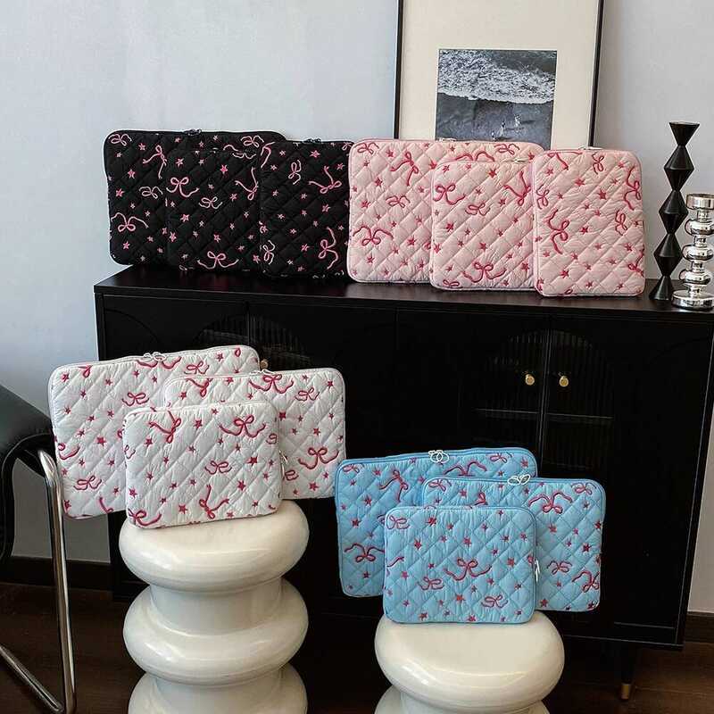 C Cute Bow Portable Laptop Case Quilted Laptop Carrying Case Puffy Computer For Macbook HP Lenovo 1