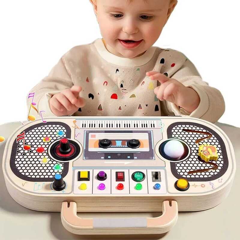 C Montessori Toddler Toys Baby Wooden Busy Board Sensory Toys With Light Switch Control Board Fine