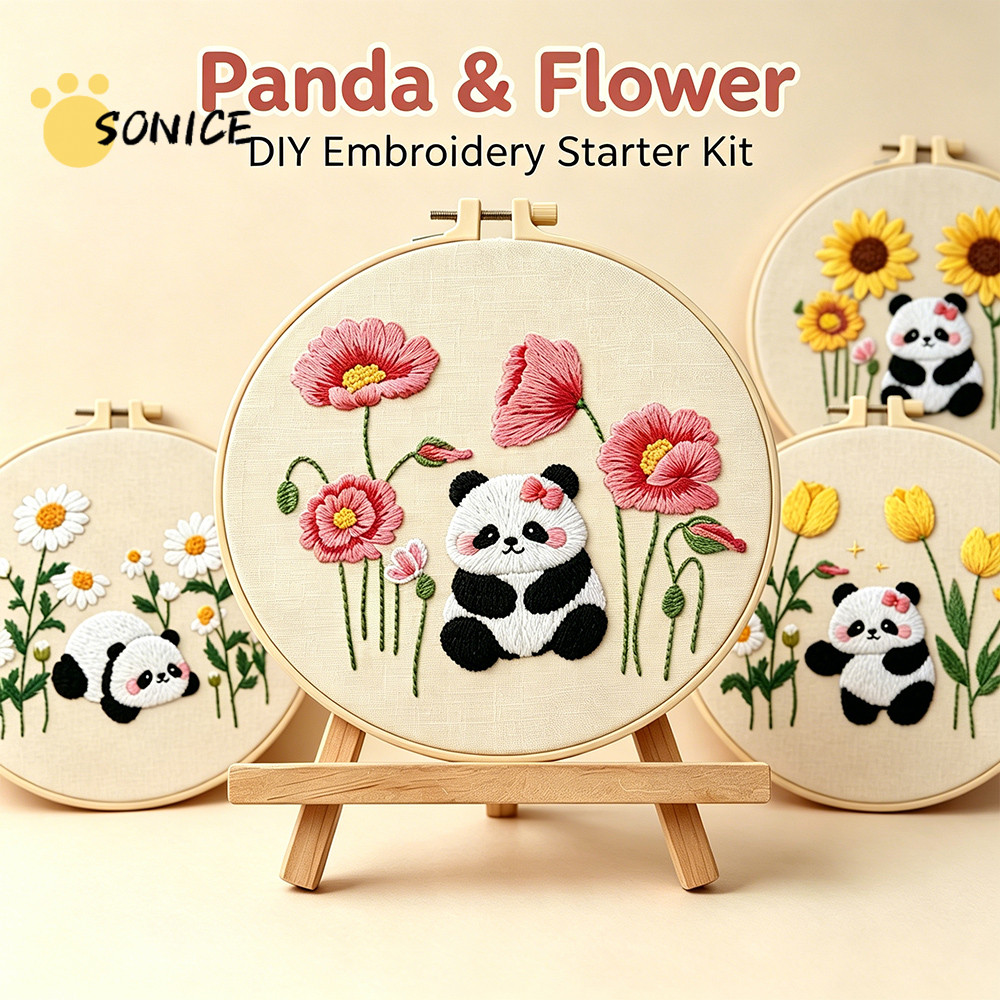 ดอกไม้น่ารัก Panda DIY ชุดเย็บปักถักร้อย DIY Panda เย็บปักถักร้อยหัตถกรรมอุปกรณ์แขวนวาดเข็มและด้ายชุ