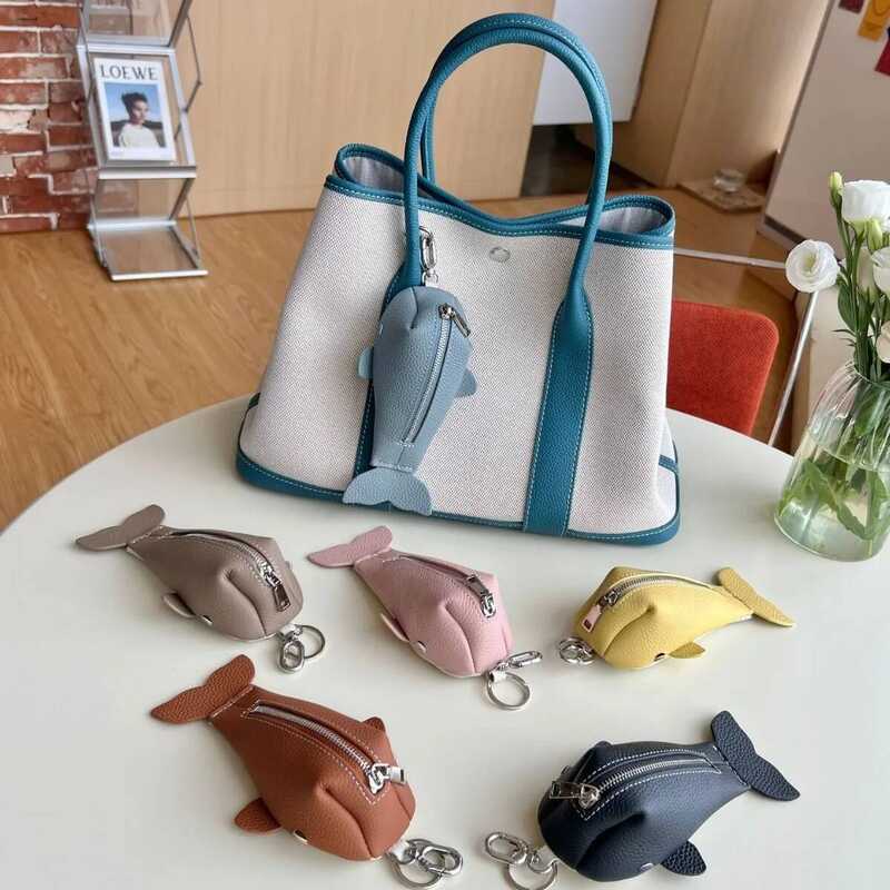 C Whale Coin Purse Keychain Cute Change Purse With Zipper Close Keychain Leather Coin Pouches For H