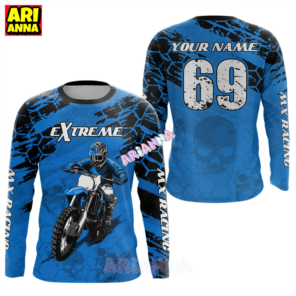 AriannaFree Custom ชื่อและหมายเลขCustom Blue Motocross Jersey สําหรับผู้ชายผู้หญิง Dirt Bike เสื้อรถ