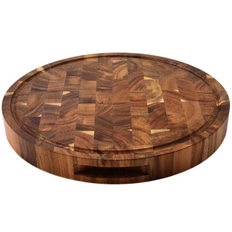 C Acacia Wood End Grain Cutting Boards Wooden Butcher Block Meat Cutting Wood Thick Board Round Woo