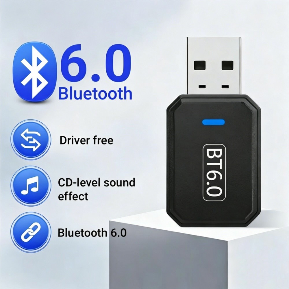 2 In 1 Bluetooth 6.0 อะแดปเตอร์ USB ไร้สายเครื่องส่งสัญญาณเสียงสําหรับลําโพงเมาส์คีย์บอร์ด PC แล็ปท็อป Windows 11/10/8.1 Driver ฟรี Plug And Play