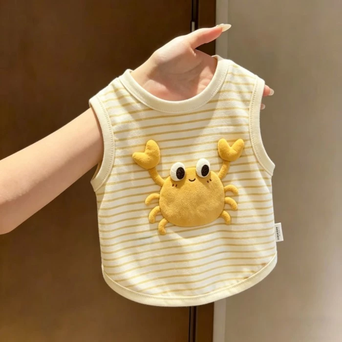 [คลังสินค้าพร้อม] สีเหลืองลายสามมิติปูสัตว์เลี้ยงเสื้อกั๊กระบายอากาศฤดูร้อน