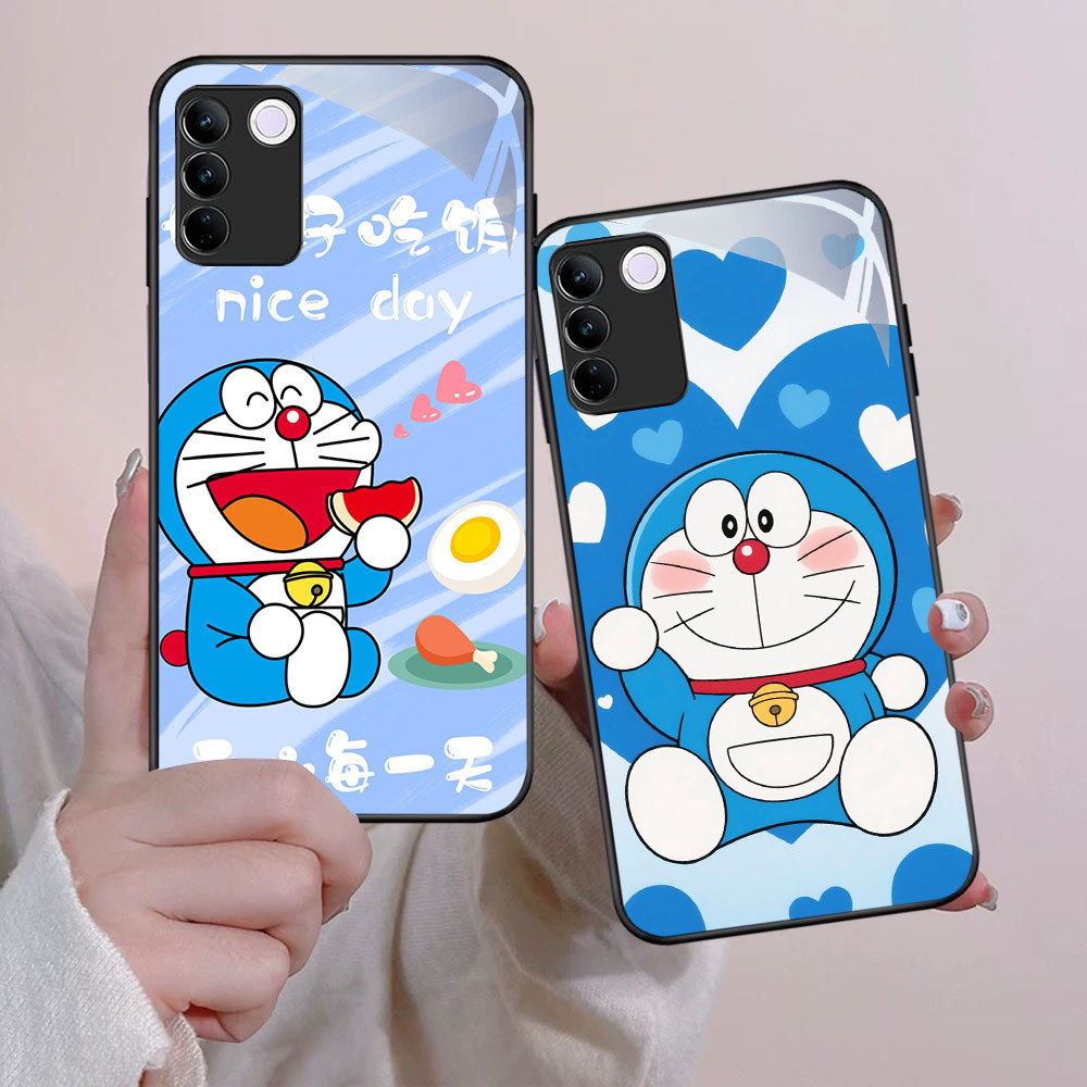 FB-10 Doraemon HD Glass Case Casing Kaca สําหรับ VIVO T3 V30 V23E V29E Y100 V23 V29 V27 Pro Lite 5G