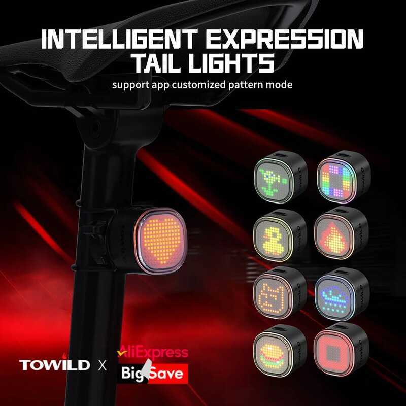 C TOWILD Tl08 Intelligent Expression Taillight 140 Led Braking Sensor Bluetooth Bike Rear Light Cus