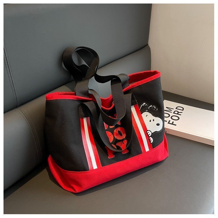 Snoopy การ์ตูนพิมพ์ความจุขนาดใหญ่ Tote Bag Casual กระเป๋าสะพายแบบพกพานักเรียน Commuter All-Match ผ้าใบกระเป๋าช้อปปิ้ง