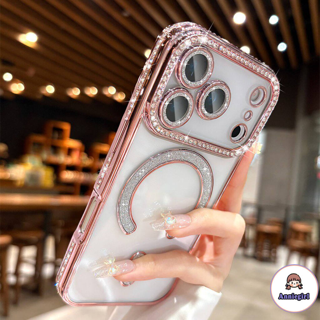 เคสแม่เหล็กเพชรหรูหราสําหรับ IPhone 17 Pro Max 16 15 14 13 Pro Max Plus 17 Pro ปกอ่อน