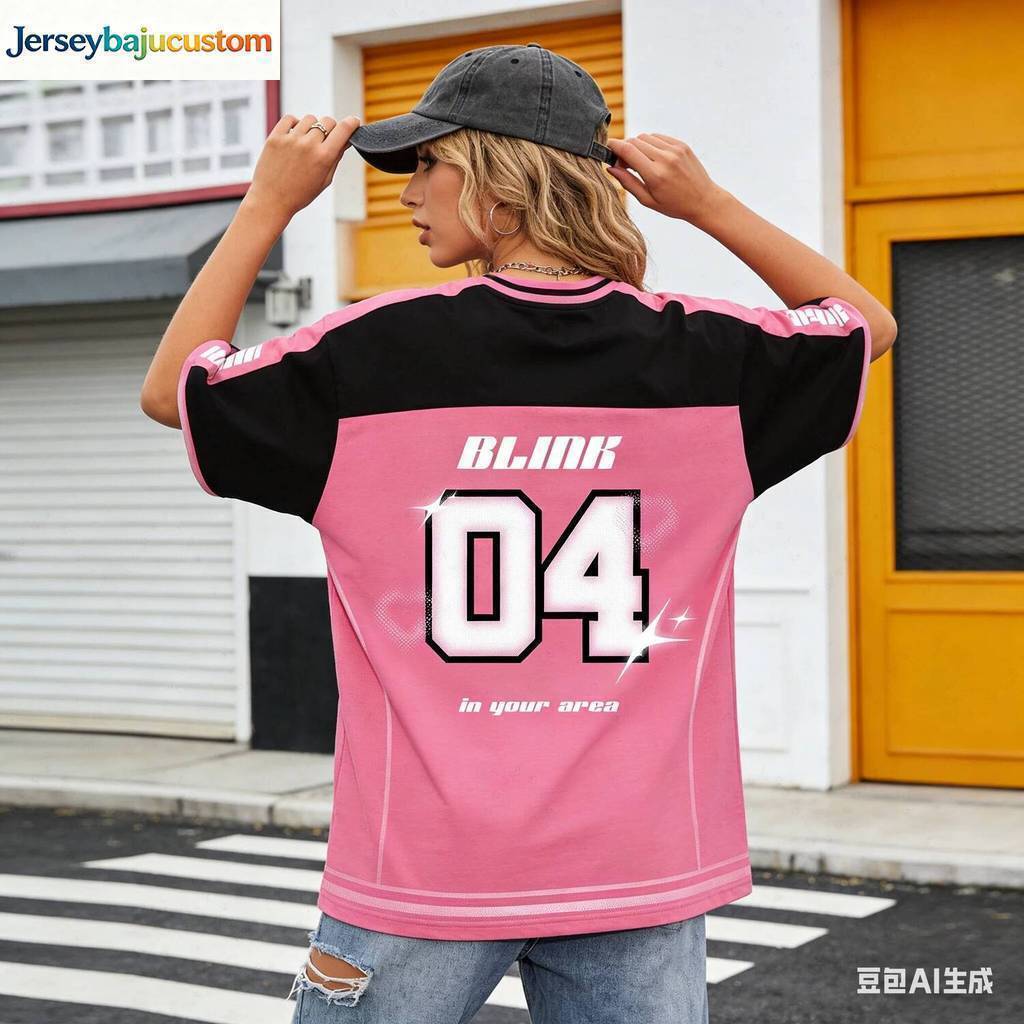 ส่วนบุคคลทีมย์2026 Kpop Idol J 96 พิมพ์สีชมพูสีดํา Patchwork Jersey T เสื้อ Y2K ความงามกีฬาขนาดใหญ่ 