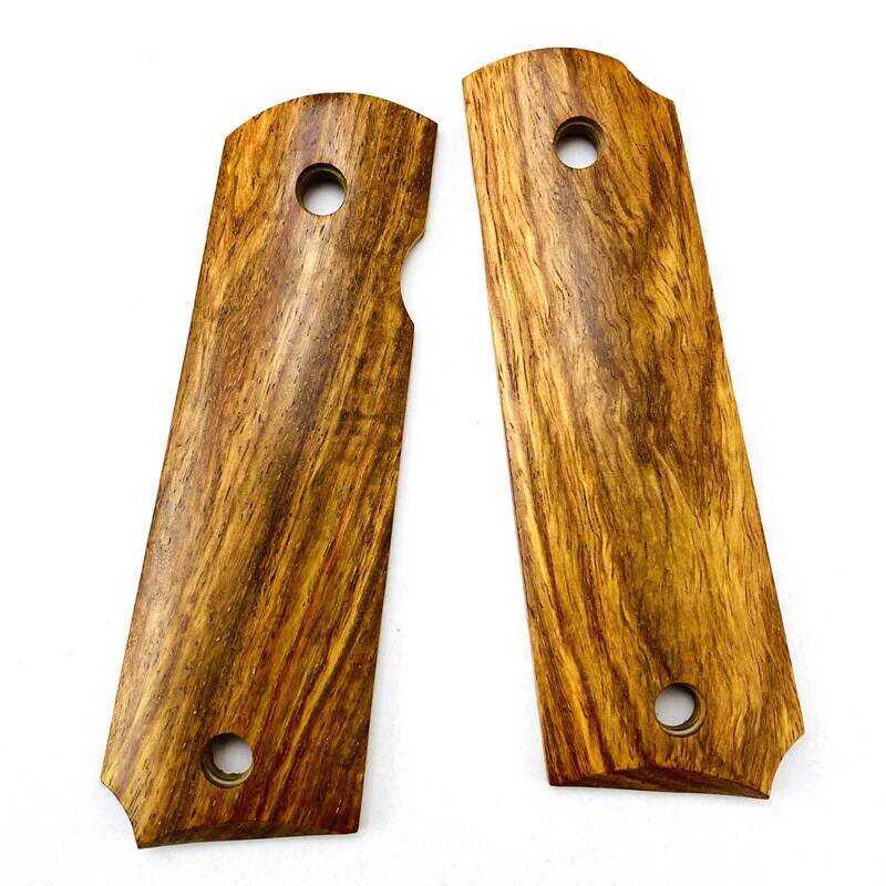 2Pieces 1911 Grips African yellow pear wood Handle Grips Patch Custom Grips CNC Handle Grips