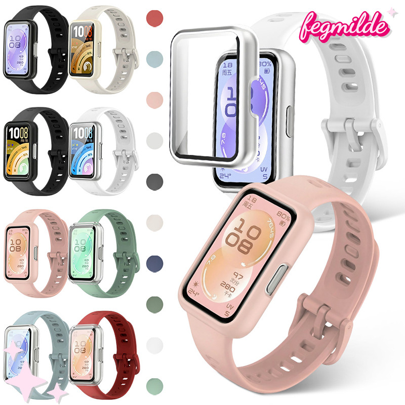 สายซิลิโคนกระจกนิรภัยกรณีพีซี for Huawei Band 11 / 11 Pro สายรัดข้อมือยาง สายรัดข้อมือป้องกันหน้าจอแข็ง ฝาครอบกันชน