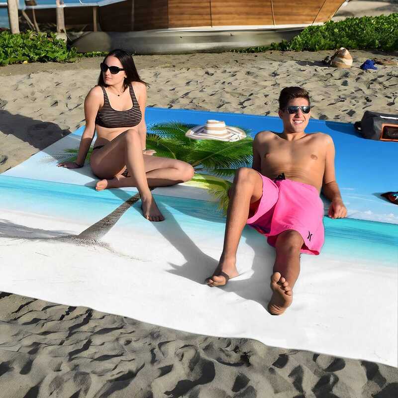 C 1Pc Beach Decoration Design Camping Mat, Outdoor Waterproond Sandproof Digital Printed Seaside Be