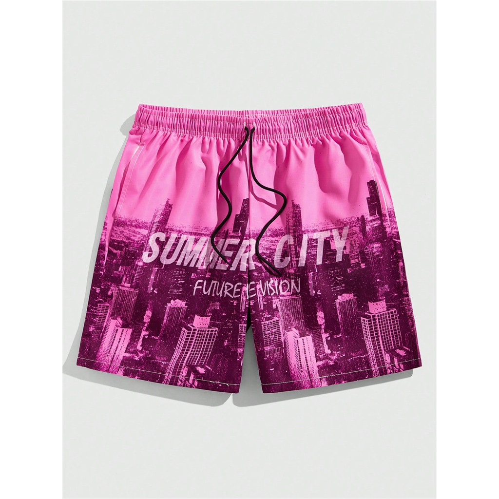 ผู้ชาย Cool Panda City Desert Skull Palm Tree พิมพ์กางเกงขาสั้นชายหาด Drawstring หลวม Street ฤดูร้อนว่ายน้ํากีฬาลําลองวันหยุดแฟชั่นกางเกงขาสั้น