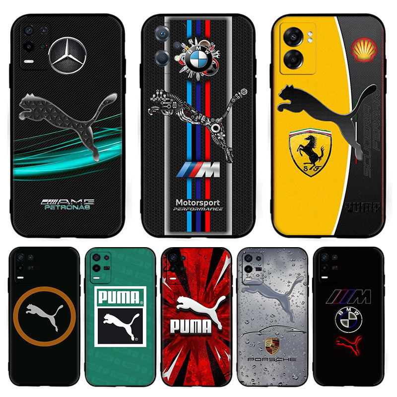สําหรับRealme 3 5 6 7 8 Pro 5i 5s Q 6i 7i Puma TPUสีดําซิลิโคนอ่อนนุ่มเคสโทรศัพท์ 4Y24