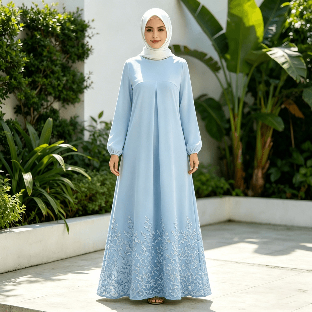 ชุดมุสลิมผู้หญิงแขนยาวเจียมตัว Abaya Kaftan Baju Kurung เสื้อผ้าอิสลามสมัยใหม่ 014