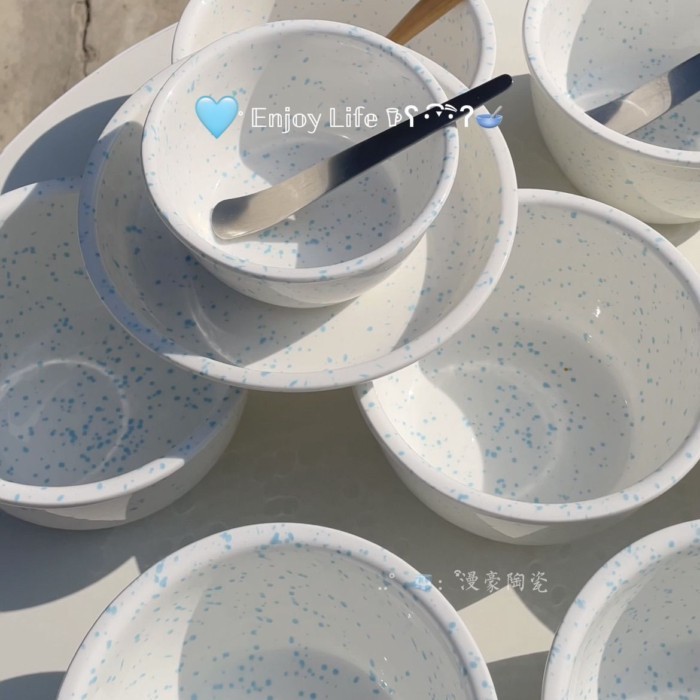 เซรามิค Splash Ink Haze Blue Yogurt Bowl ชามขนม ชามบะหมี่กึ่งสําเร็จรูป