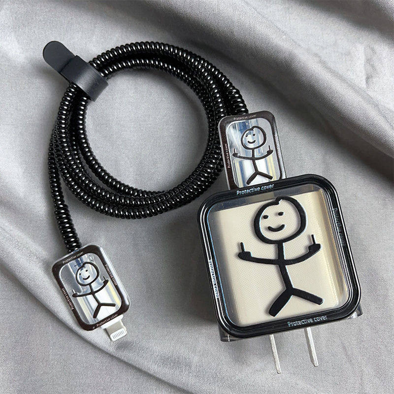 Black Line Art Emoji Charger Case สําหรับ 18/20W Laser Cable Winder Wire Protectors