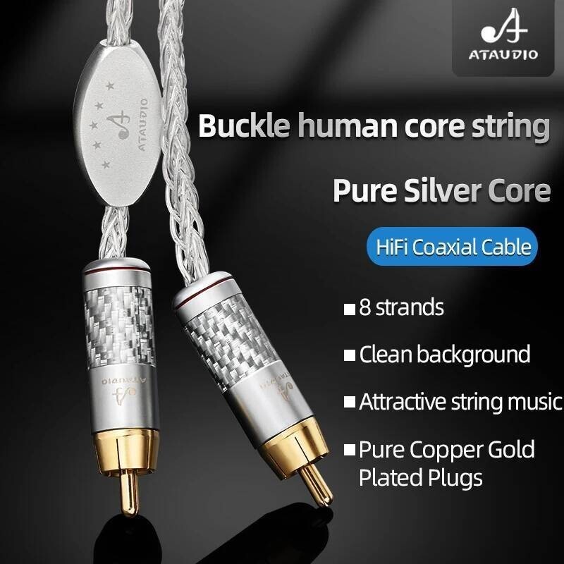 ATAUDIO Pure Silver HiFi RCA Coaxial สายสัญญาณเสียง 75Ohm เสียงสัญญาณ RCA สําหรับเครื่องขยายเสียงซับ