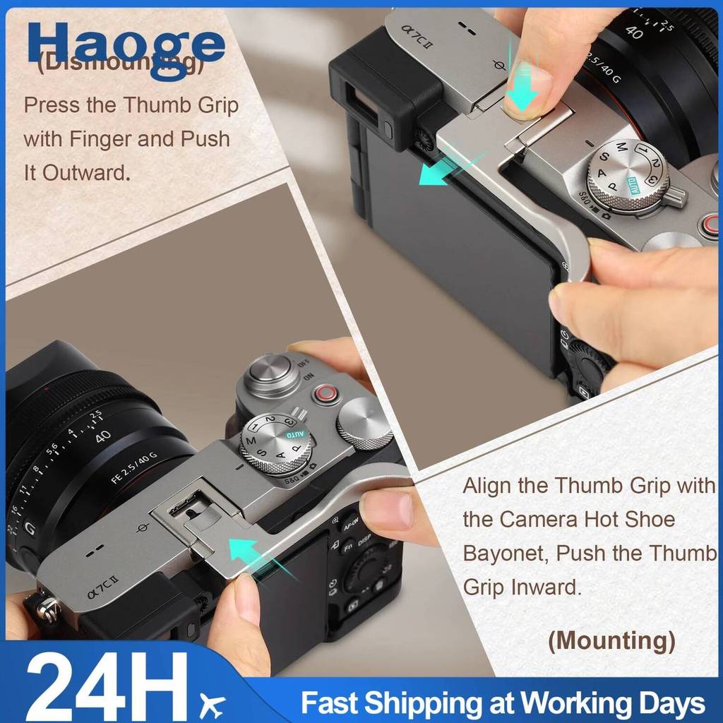 Haoge โลหะรองเท้าร้อน Thumb Up Rest Hand Grip สําหรับ Sony A7CII,a7CR,อุปกรณ์เสริมกล้องเงิน THB-S7CR