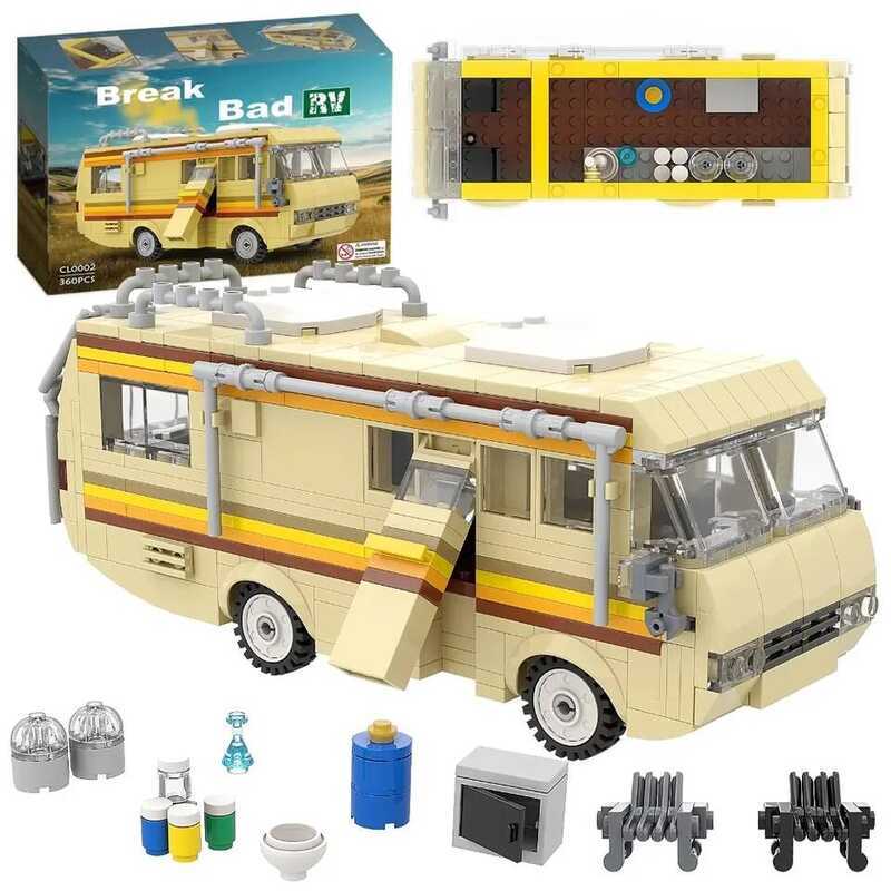 C 360Pcs MOC Breaking Bad Cooking Lab RV Car Building Bloc Kit High-Tech Bus Vehicle DIY Eduional M