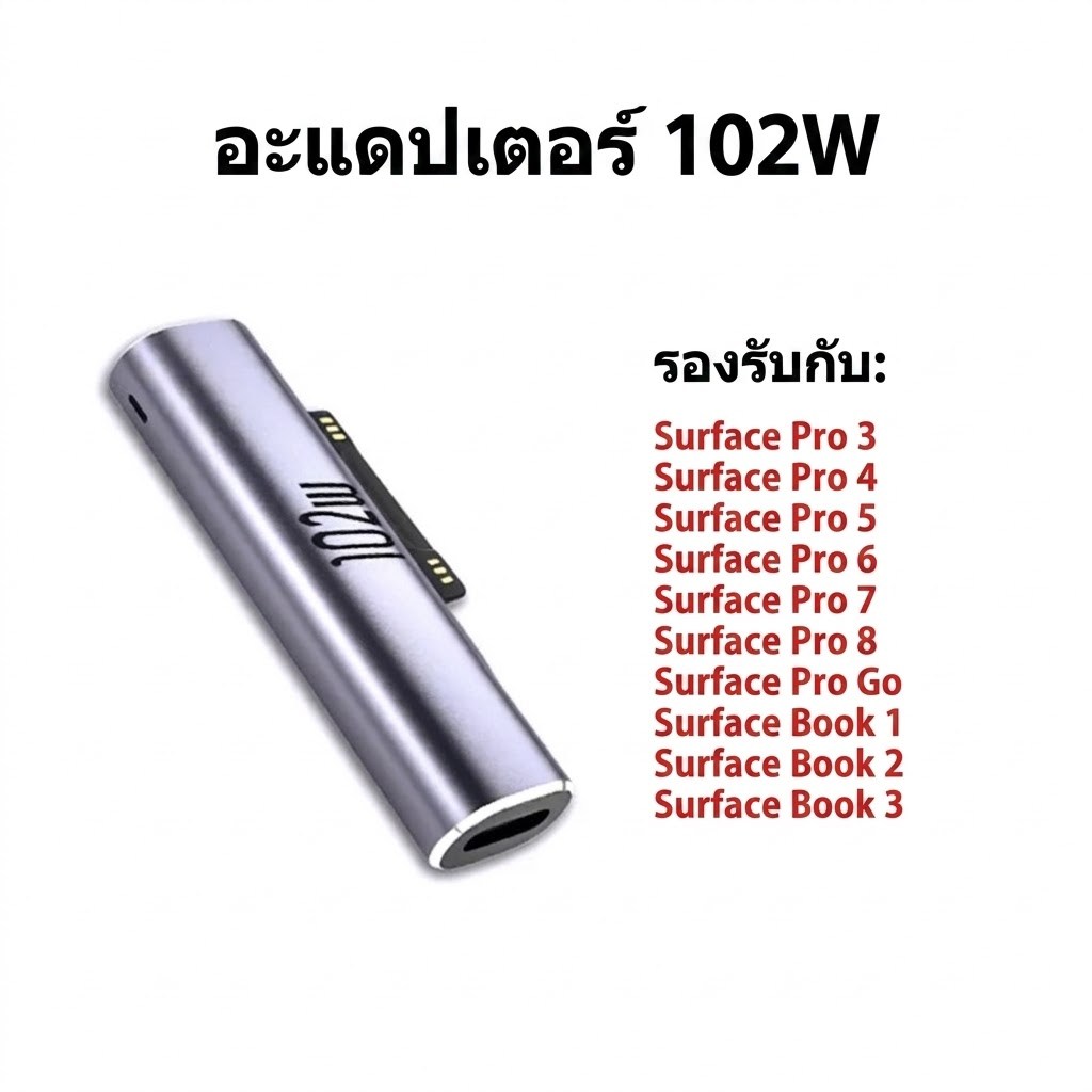 เหมาะสําหรับ Microsoft Surface Pro 8/7/6/5/4/3 และ Surface Book 1/2/3 102W USB Type-C PD Fast Charge Plug Converter K725