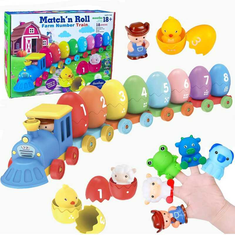 C Toddler Learning Toys For 1 2 3 Years Old, Color Matching & Sorting Montessori Farm Train Set, Fi