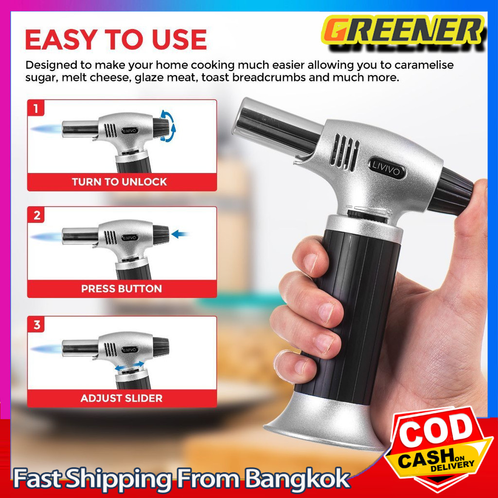 Greener ปืนพ่นไฟ หัวพ่นไฟ T-400 มีแก๊สในตัว พร้อมใช้งาน ไฟแช็คไอพ่น ไฟแช็คพ่นอาหาร หัวพ่นแก๊ส เครื่องพ่นไฟทำอาหาร