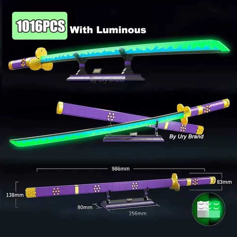C 2022 New 1016Pcs Anime One Piece Roronoa Zoro Yamato Model Building Bloc Bric Kit 8Cm Katana Knif