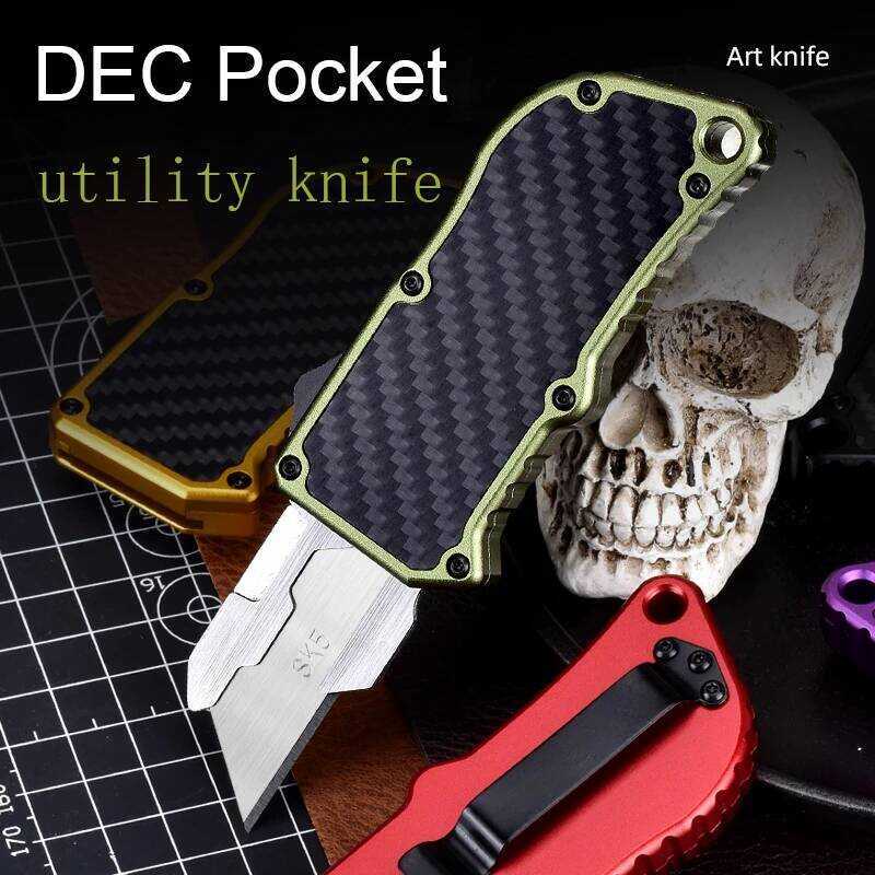 C EDC Pocket Knives Blue Sk5 Blade Carbon Fiber Handle Knife Utility Tool OTF Home Camping Cutting
