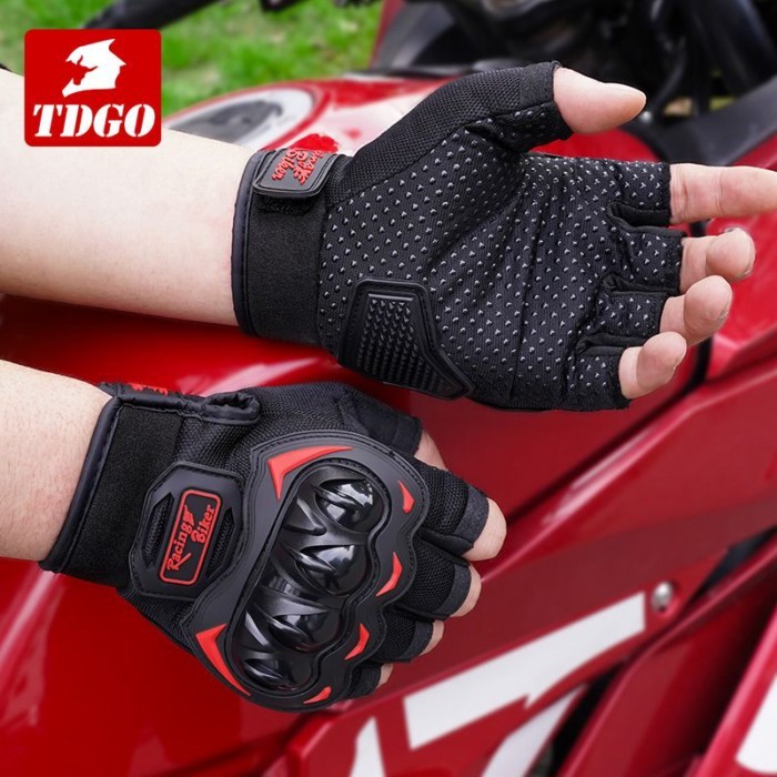 TDGO ถุงมือครึ่งนิ้วระบายอากาศสำหรับรถจักรยานยนต์ อุปกรณ์ป้องกันการขับขี่ในฤดูร้อน