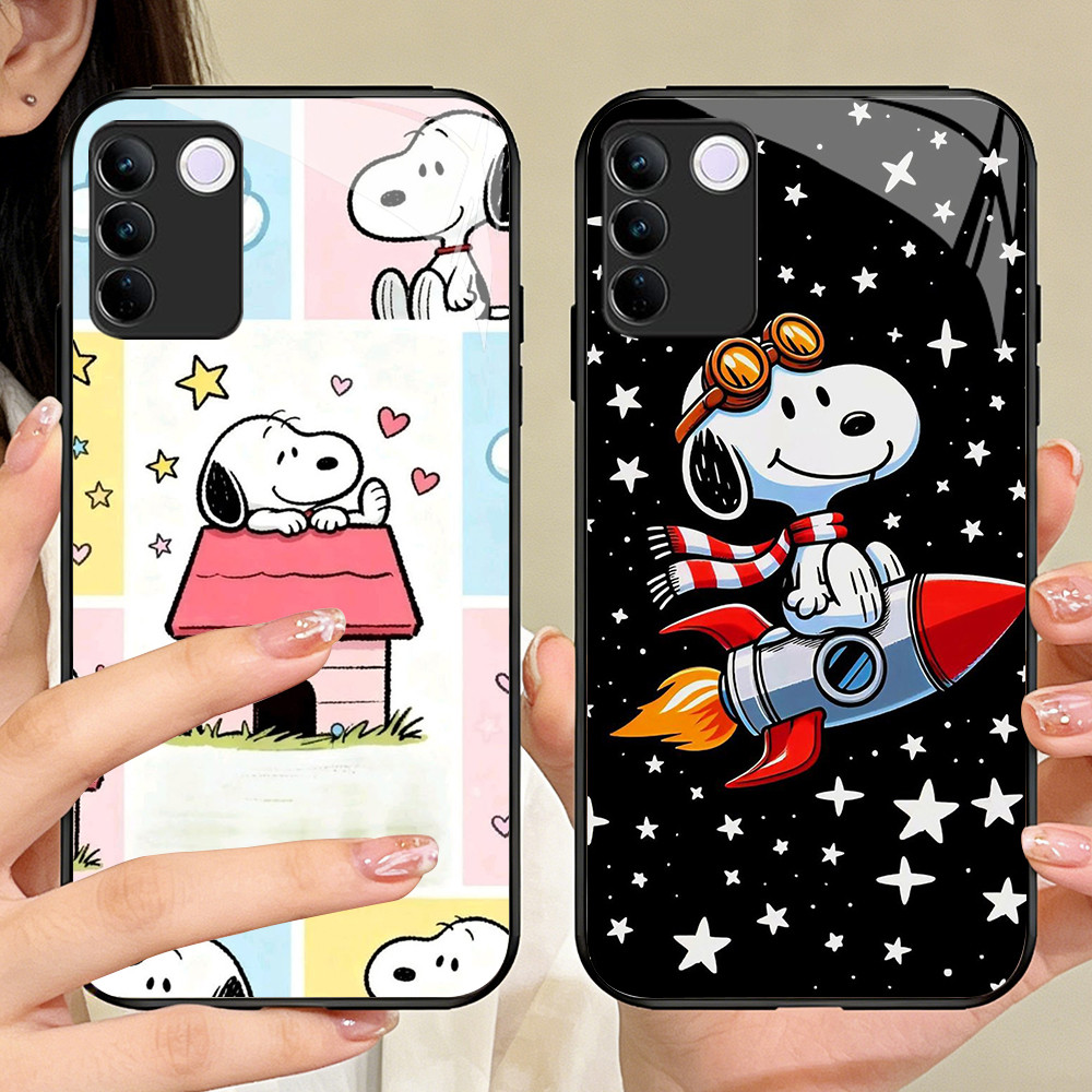 O-43 Snoopy เคสโทรศัพท์กระจกนิรภัย VIVO V30 V29 V29E Y100 T3 V23E Y200E Y200 V27 V23 V27E Pro Lite 5