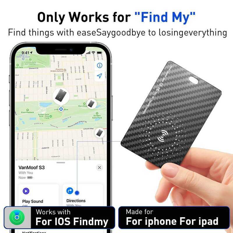 C Slim Wallet Tracking Card, Wireless Charging Lo, Compatible With Find My IOS Only Global Tracking