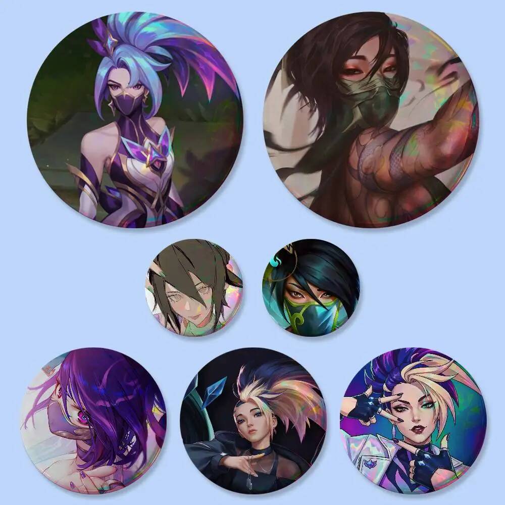 Cool สีสัน Akali LOL เกม KDA อะนิเมะป้าย 32/44/58 มม.รอบคอสเพลย์ Pin กระเป๋า Decor แฟนเพื่อนเข็มกลัด