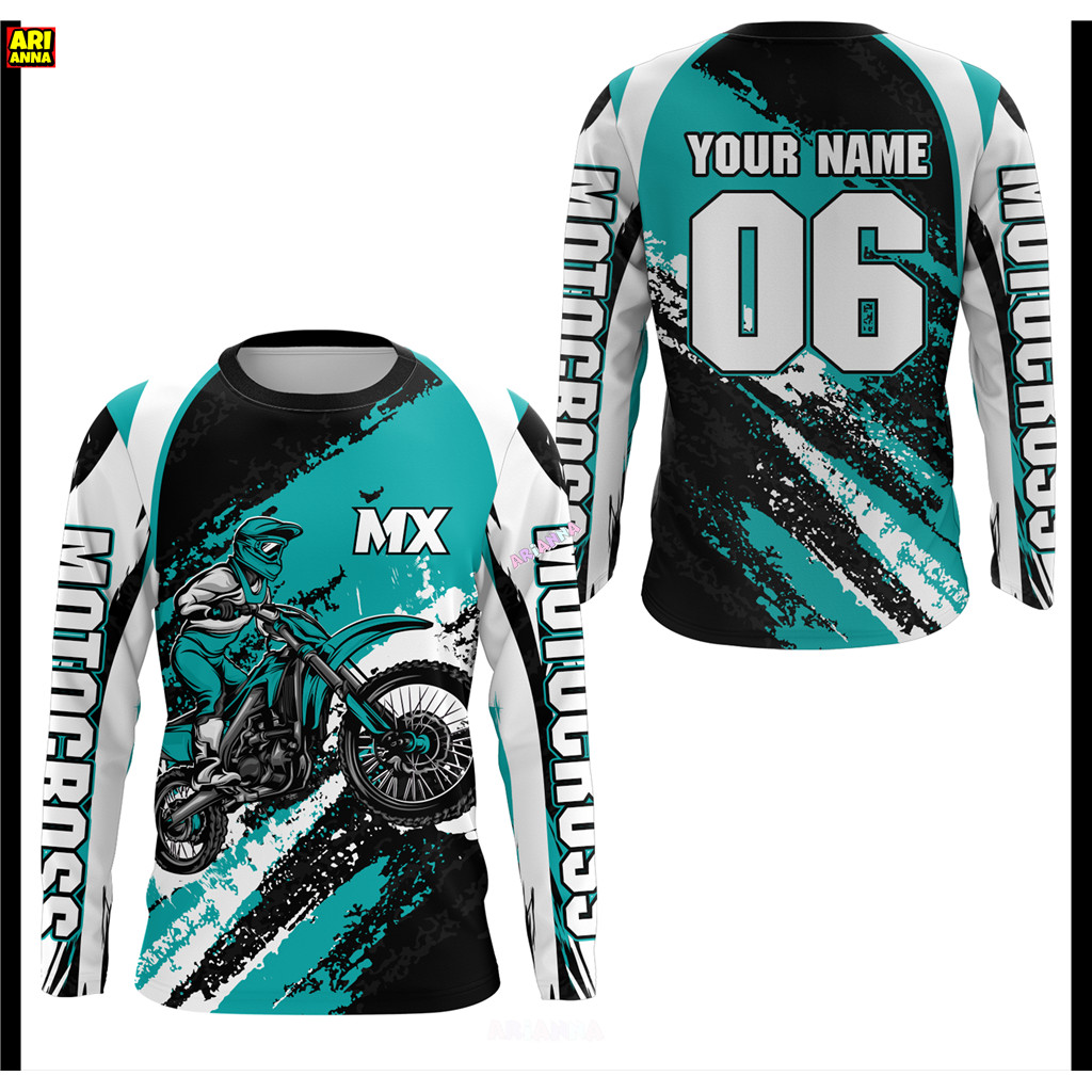 AriannaFree Custom ชื่อและหมายเลขCustom Motocross Jersey Turquoise Dirt Bike เสื้อผ้า Mens Women Mot
