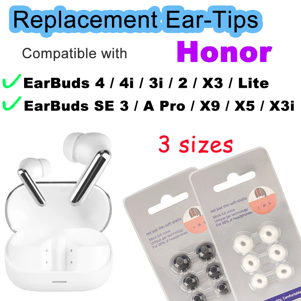 สําหรับ Honor EarBuds 4 4i 3i 2 X3 Lite SE 3 A Pro X9 X5 X3i จุกหูฟังซิลิโคนอ่อนนุ่ม S/M/L