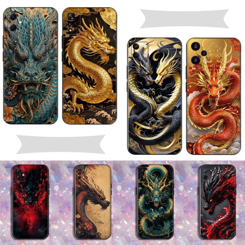 สําหรับ Redmi 10X 4G 10c 10 11A 12C 13C A1 A2 Cool รูปแบบมังกร za.1 TPU ซิลิโคนสีดําป้องกันเคสโทรศัพ