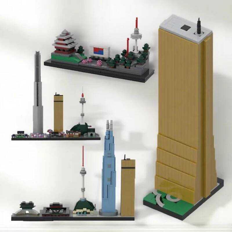 C MOC Building Bloc Seoul Skye 63 City House Architecture Street View Model Kids Assembly Toys Adul