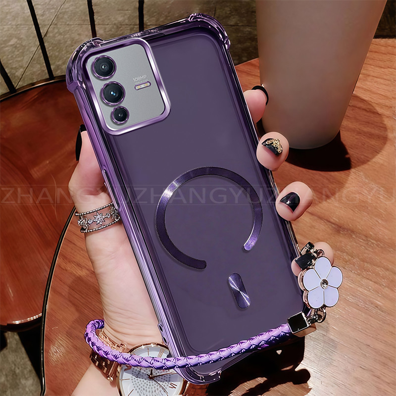 เคสสําหรับ Vivo V23 PRO เคสโทรศัพท์ ใหม่แม่เหล็กที่แข็งแกร่งชาร์จไร้สาย C-ring กันกระแทกสี่มุมปลอกเช
