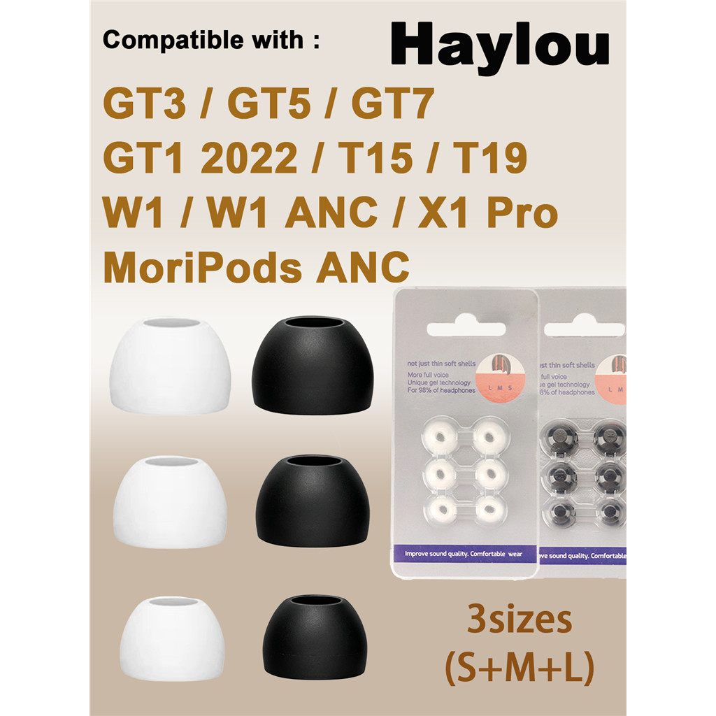 6 ชิ้นซิลิโคนหูเคล็ดลับใช้งานร่วมกับ Haylou GT3 GT5 GT7 T15 T19 W1 W1 ANC X1 Pro MoriPods ANC GT1 20