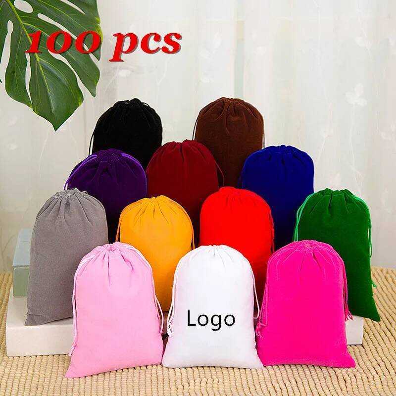 C 100Pcs/Lot Drawstring Velvet S Jewellery Pouches 5X7 7X 8X10 10X12cm Wedding Party Gift Pack Cust