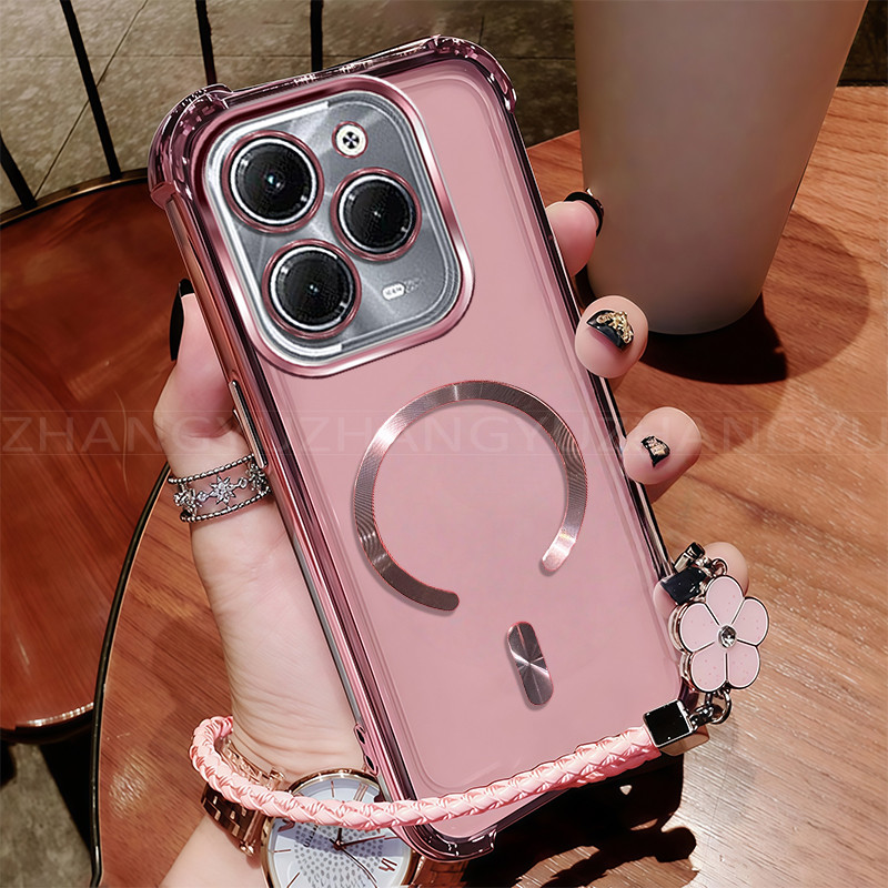 เหมาะสําหรับเคสโทรศัพท์ infinix HOT 40 pro ใหม่แม่เหล็กชาร์จไร้สาย C-ring สี่มุมเคสโทรศัพท์กันกระแทก