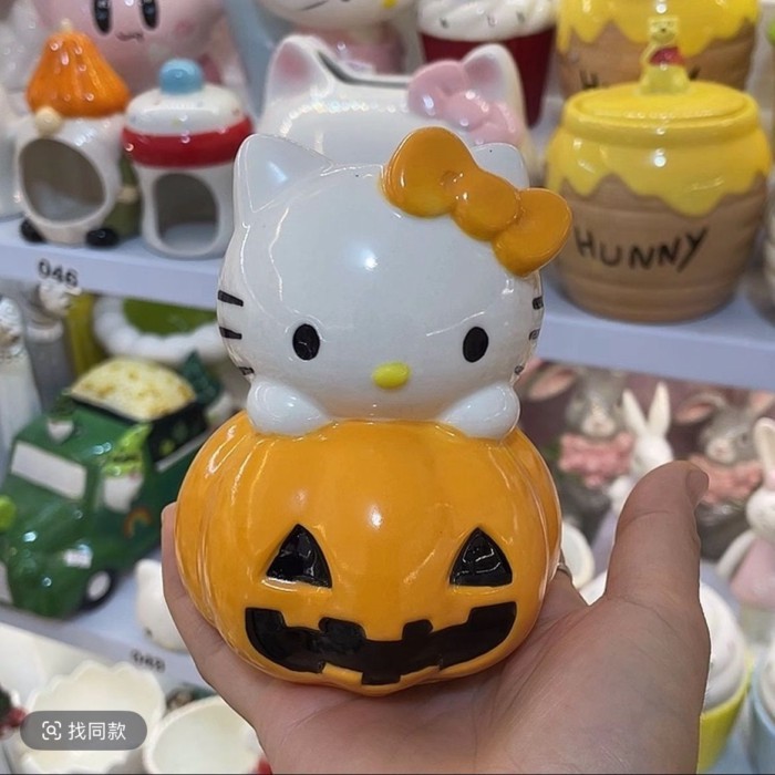 New Pumpkin hellokitty Ceramic Storage Creative Home Decorative Jewelry ของขวัญวันฮาโลวีน Candy Jar