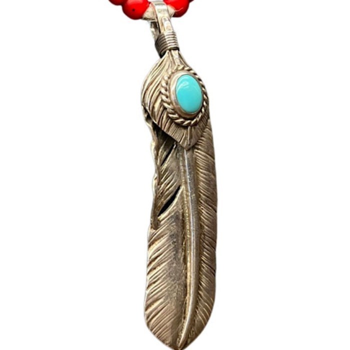 USED !!! GOROS SILVER TOP SILVER ROPE TURQUOISE FEATHER