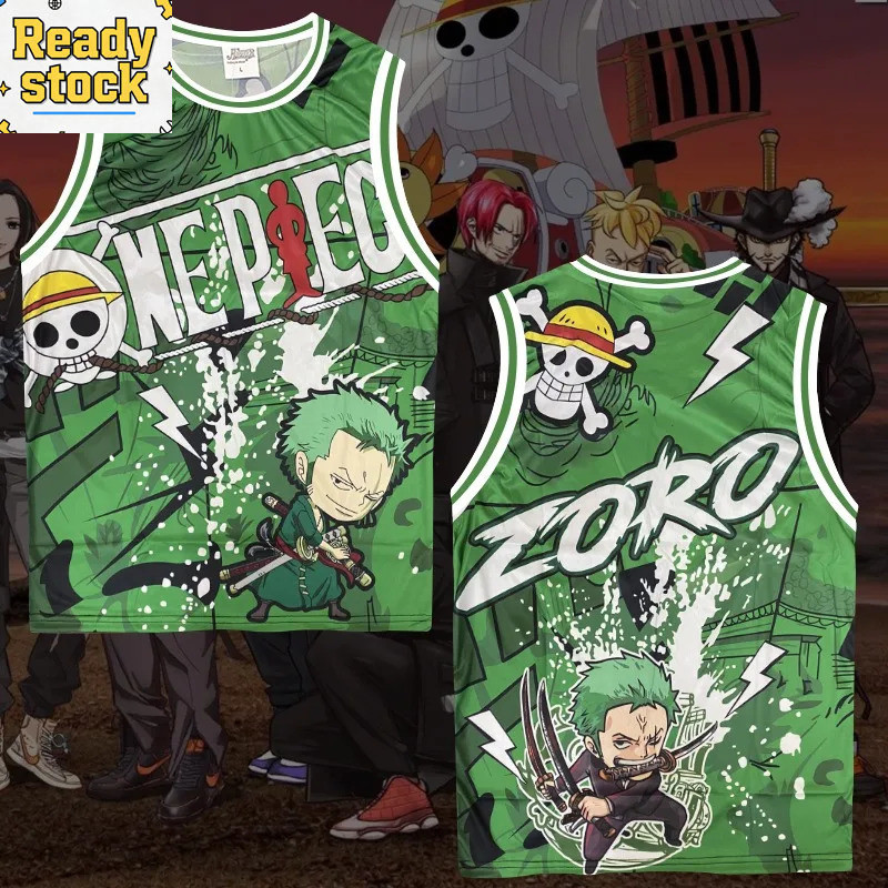 Bandai Roronoa Zoro บาสเกตบอล Tshirt One Piece อะนิเมะ Allover พิมพ์ผู้ใหญ่เด็ก Athleisure เสื้อกั๊กฤดูร้อน Quick-dry นุ่มน้ําหนักเบา