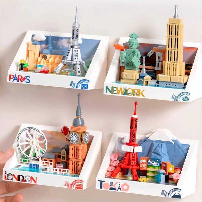 C Cityscape Building Bloc Magnetic Refrigerator Stickers Children's Assembly Toys London Landmark B