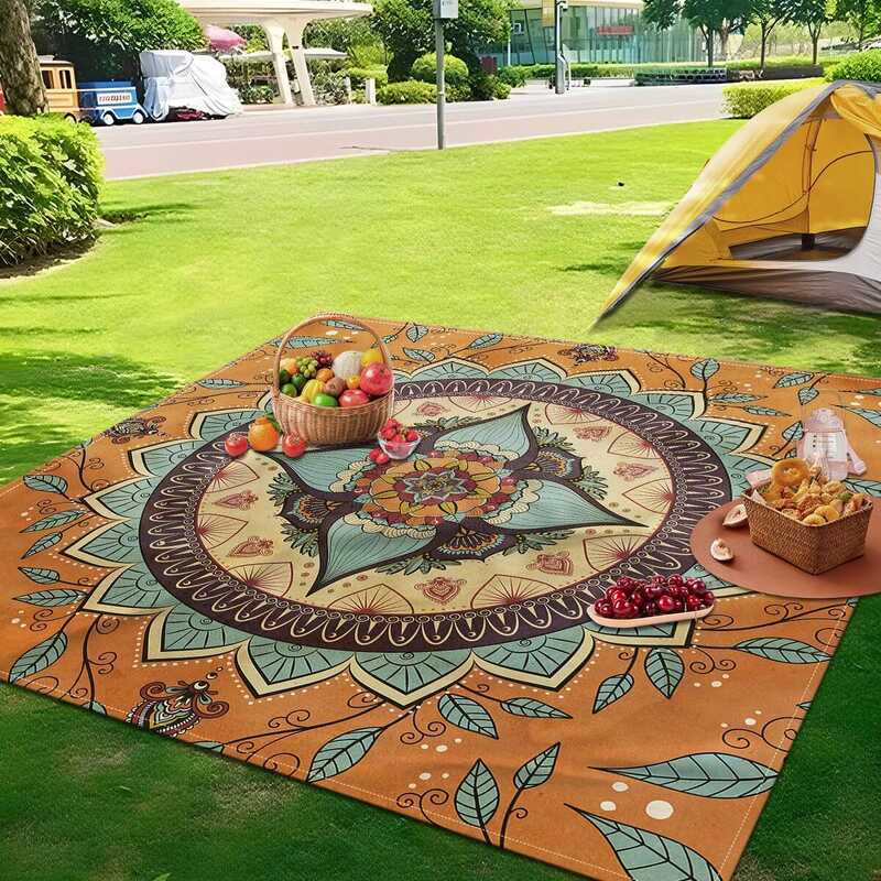 C 1Pc Bohemian Pattern Design Picnic Mat, Outdoor Waterproond Sandproof Digital Printed Beach Grass