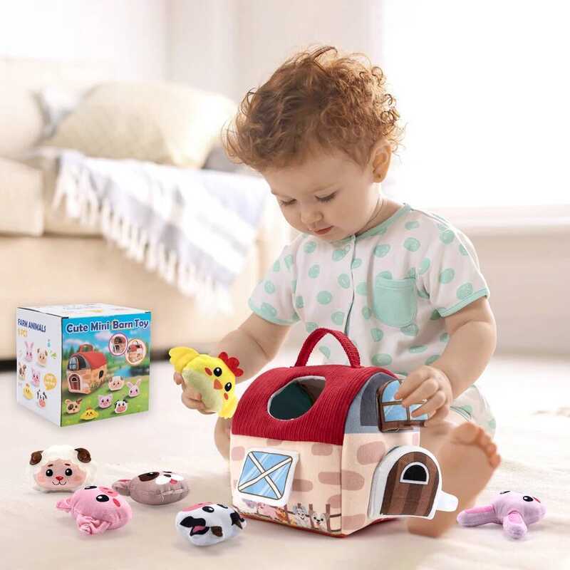 C Baby Soft Plush Animals Farm Simulated Farm Animals House Set With Sound Animals Cognition Hand-E