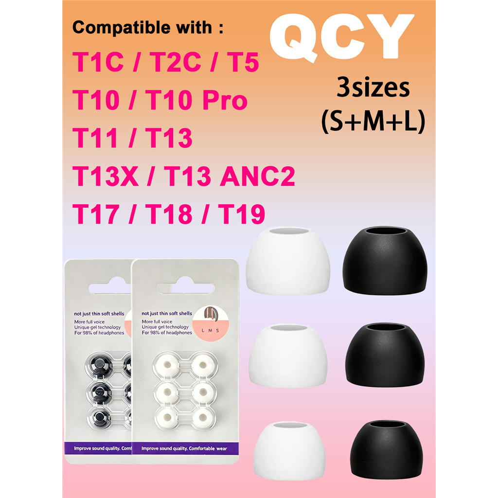 6pcs ซิลิโคนหูเคล็ดลับใช้งานร่วมกับ QCY T1C T2C T5 T10 Pro T11 T13 ANC2 T13X T17 T18 T19 เปลี่ยนหูฟั