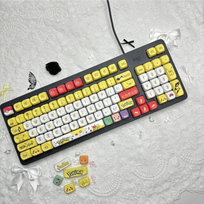 Pikachu Pokémon Theme MOA ระเหิด PBT โค้งมนสูงน่ารักเกมสํานักงานคีย์บอร์ดเครื่องกล