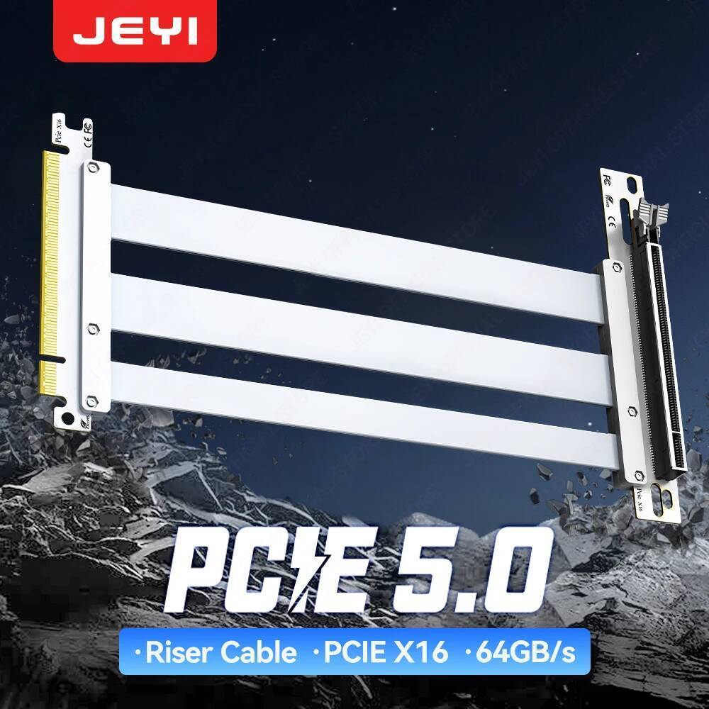 JEYI PCIe 5.0 X16 Riser Cable - 90° GPU สําหรับ RTX 5090/4090 & RX 7900 XTX, Mining Rig, WRX80/TRX40